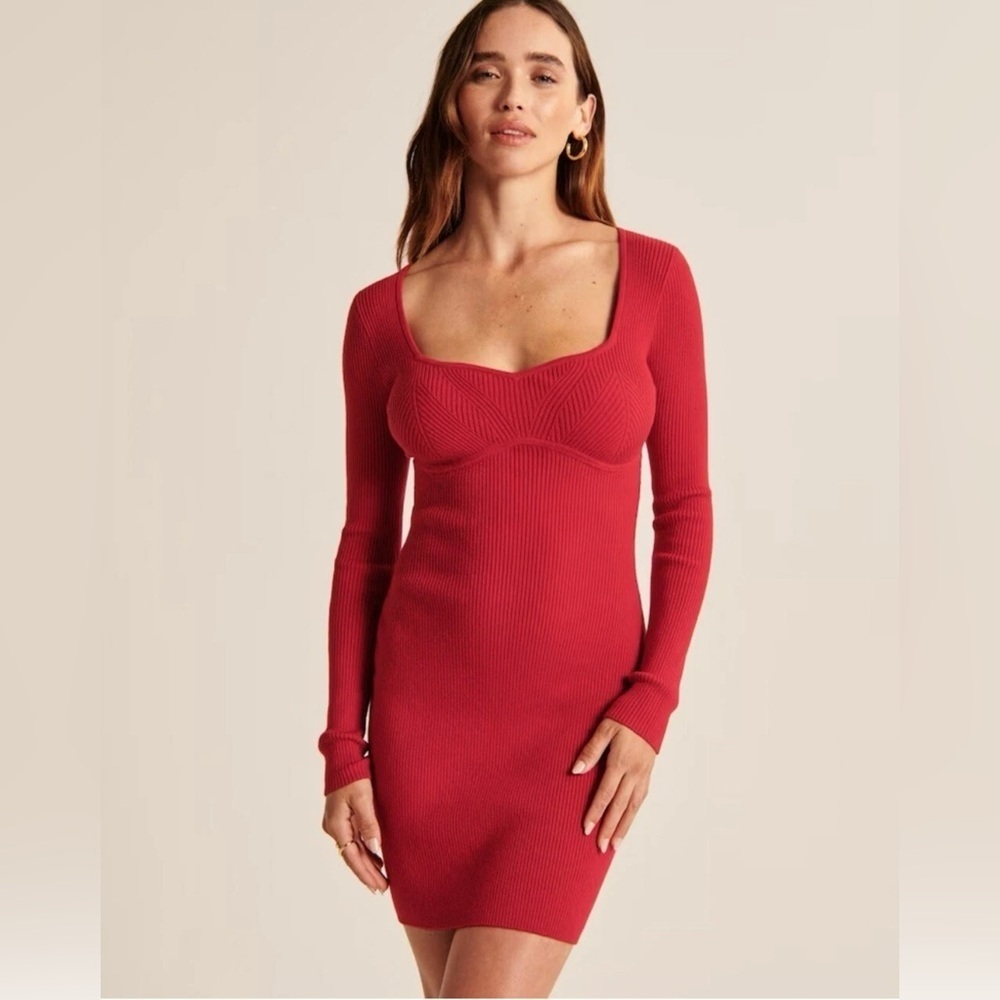 NWT‎ Abercrombie & Fitch Long Sleeve Corset Knit Mini Sweater Dress, Size XL/P